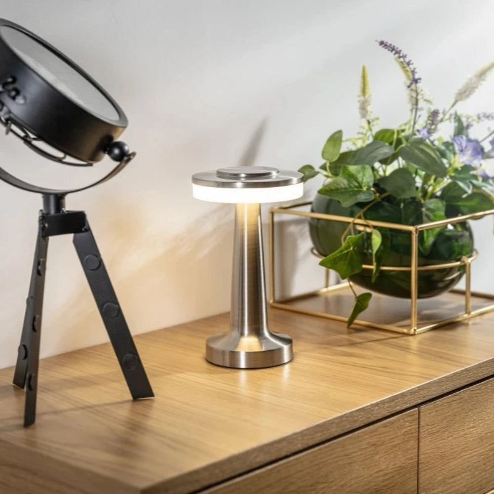 Sleek Portable Metal Dimmable Rechargeable Cordless Table Lamp