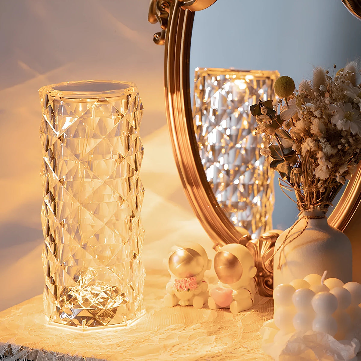 Crystal Sparkle Touch Control Dimmable Rechargeable Mood Table Lamp
