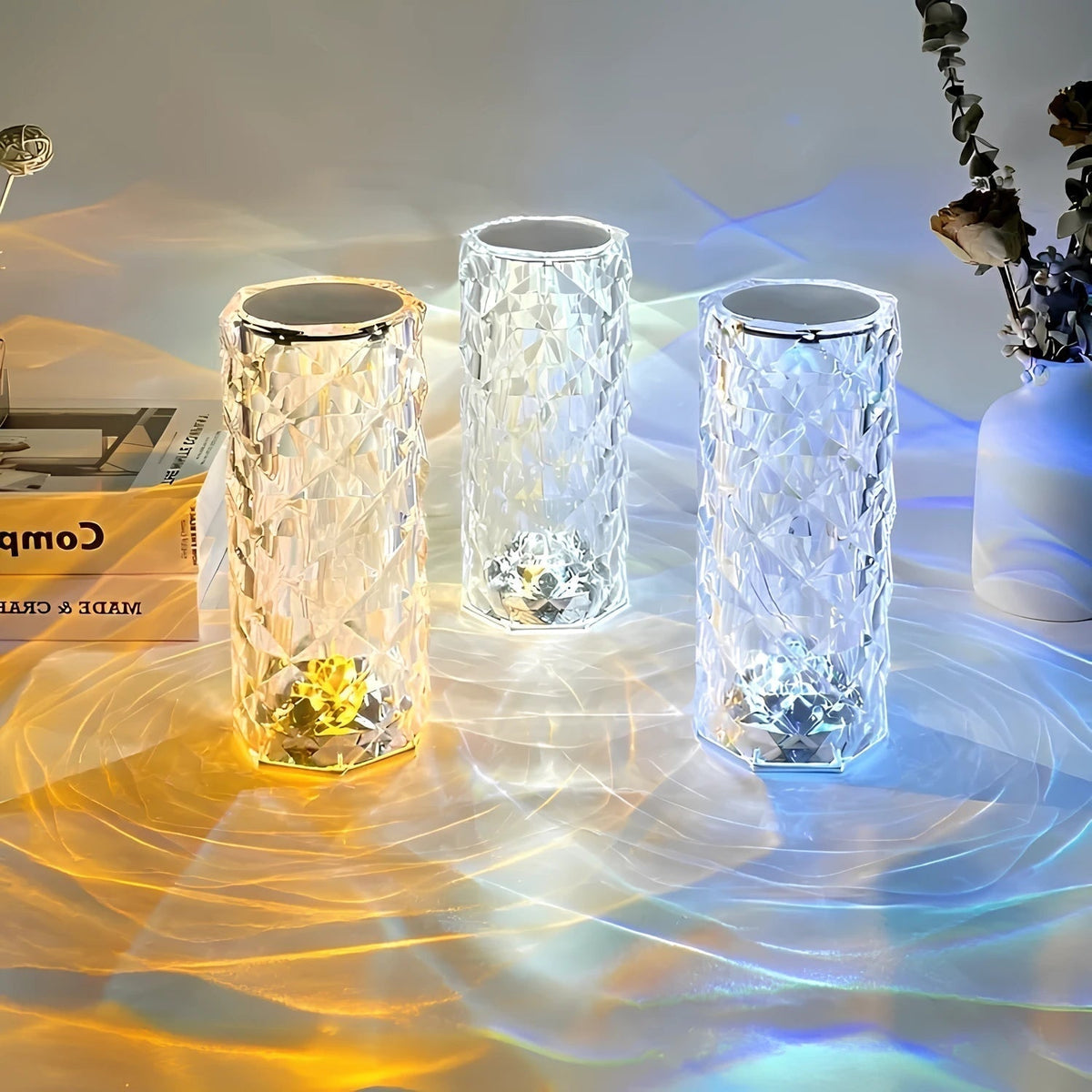 Crystal Sparkle Touch Control Dimmable Rechargeable Mood Table Lamp