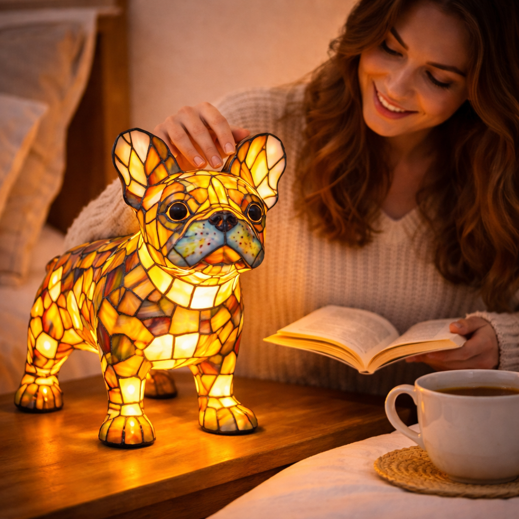 Mosaic Dog Stained Glass Decorative Table Lamp for Bedroom