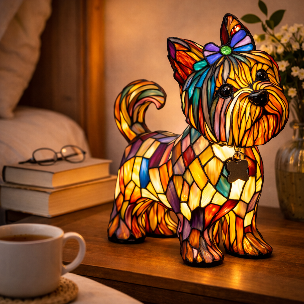 Mosaic Stained Glass Dog Design Table Lamp