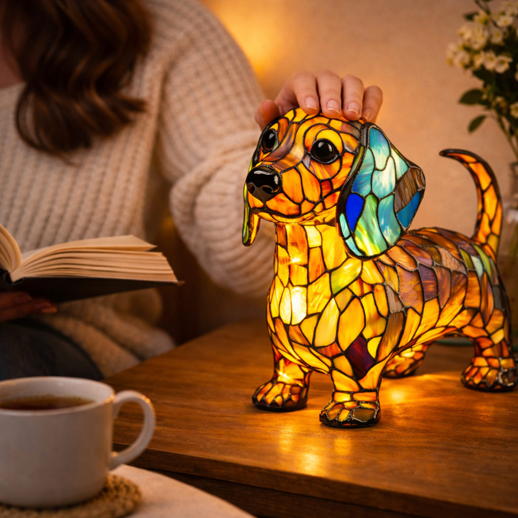 Mosaic Dog Stained Glass Decorative Table Lamp for Bedroom