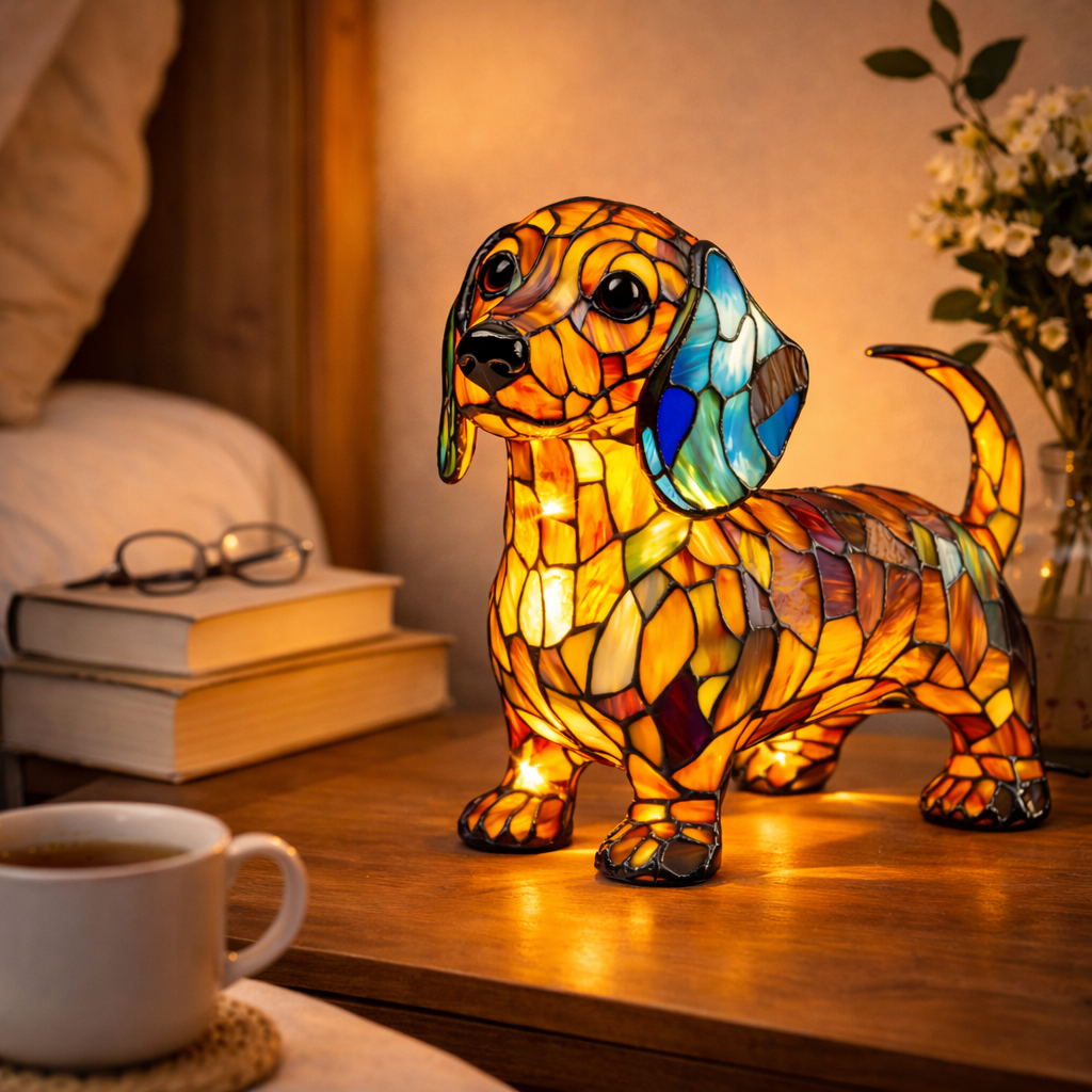 Mosaic Stained Glass Dog Design Table Lamp