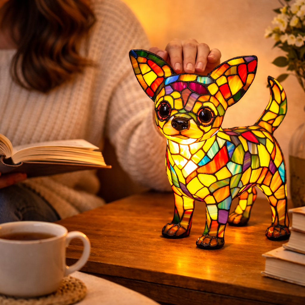 Mosaic Dog Stained Glass Decorative Table Lamp for Bedroom