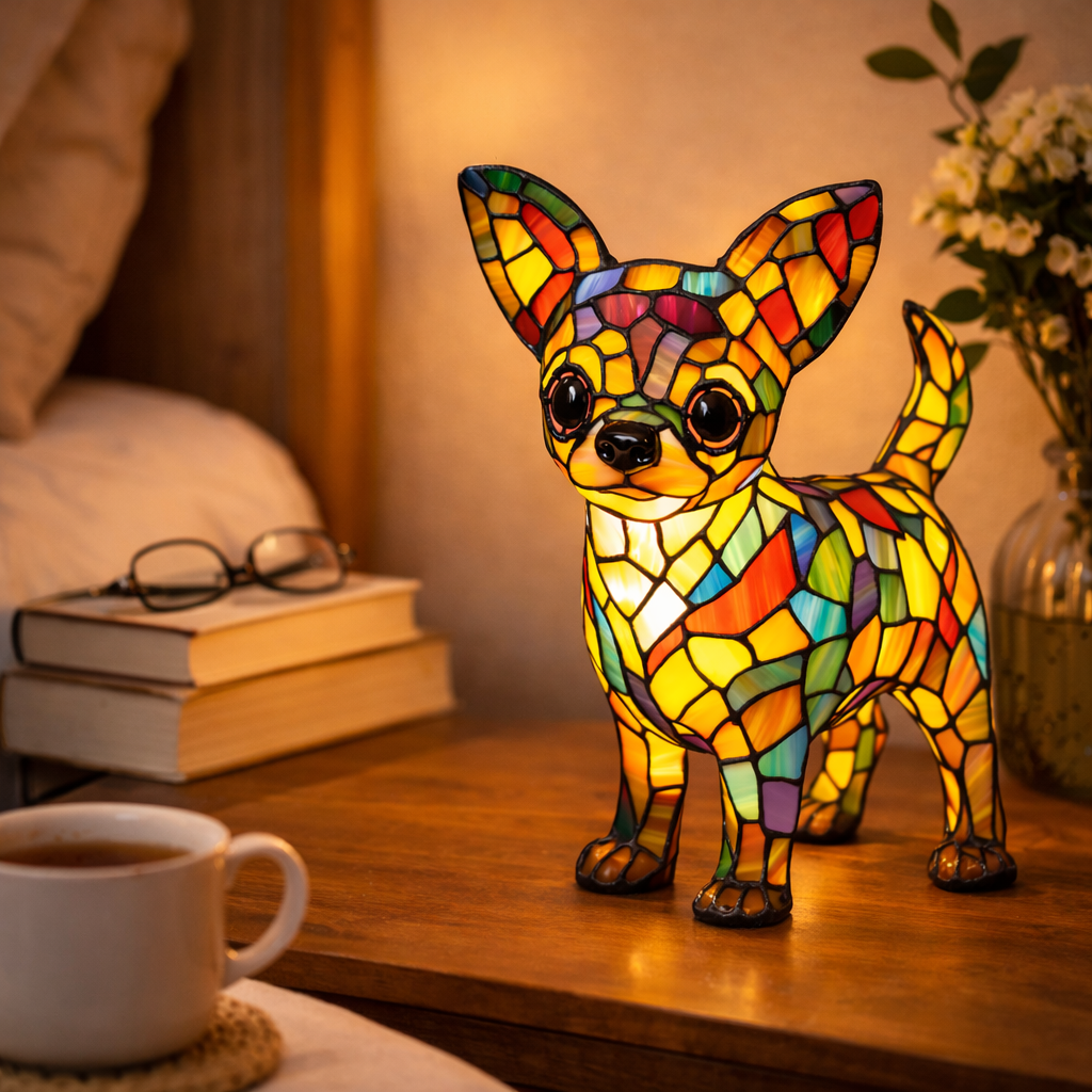 Mosaic Stained Glass Dog Design Table Lamp