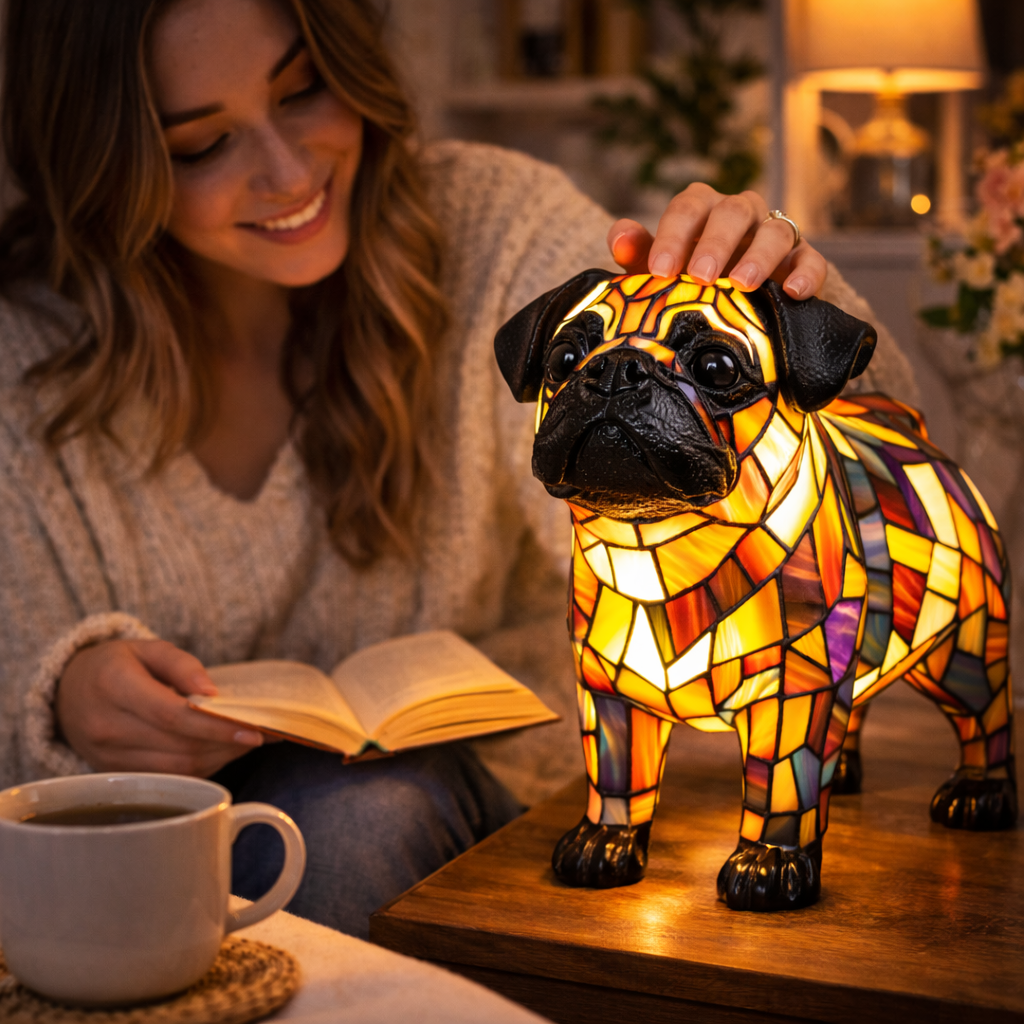 Mosaic Dog Stained Glass Decorative Table Lamp for Bedroom