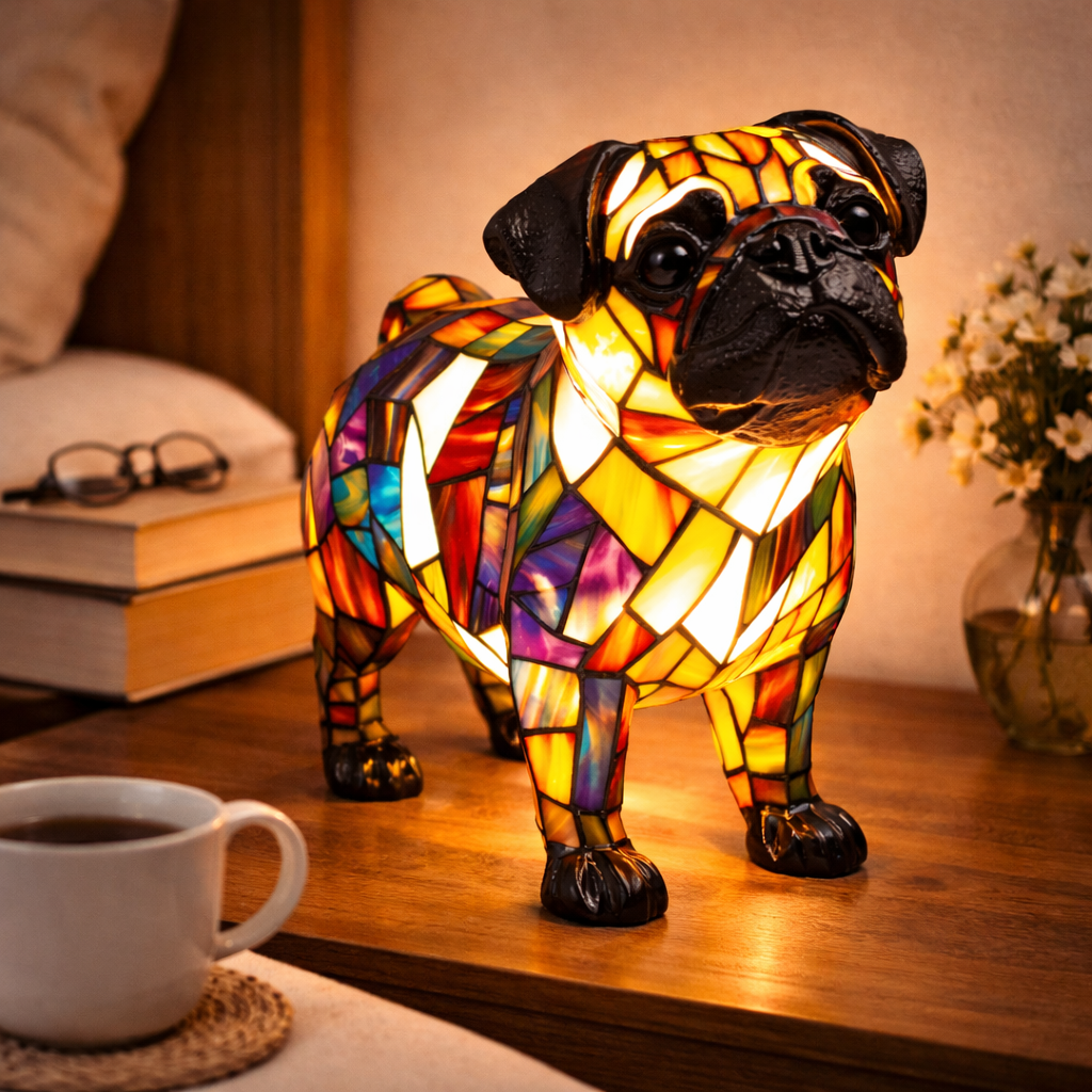 Mosaic Stained Glass Dog Design Table Lamp