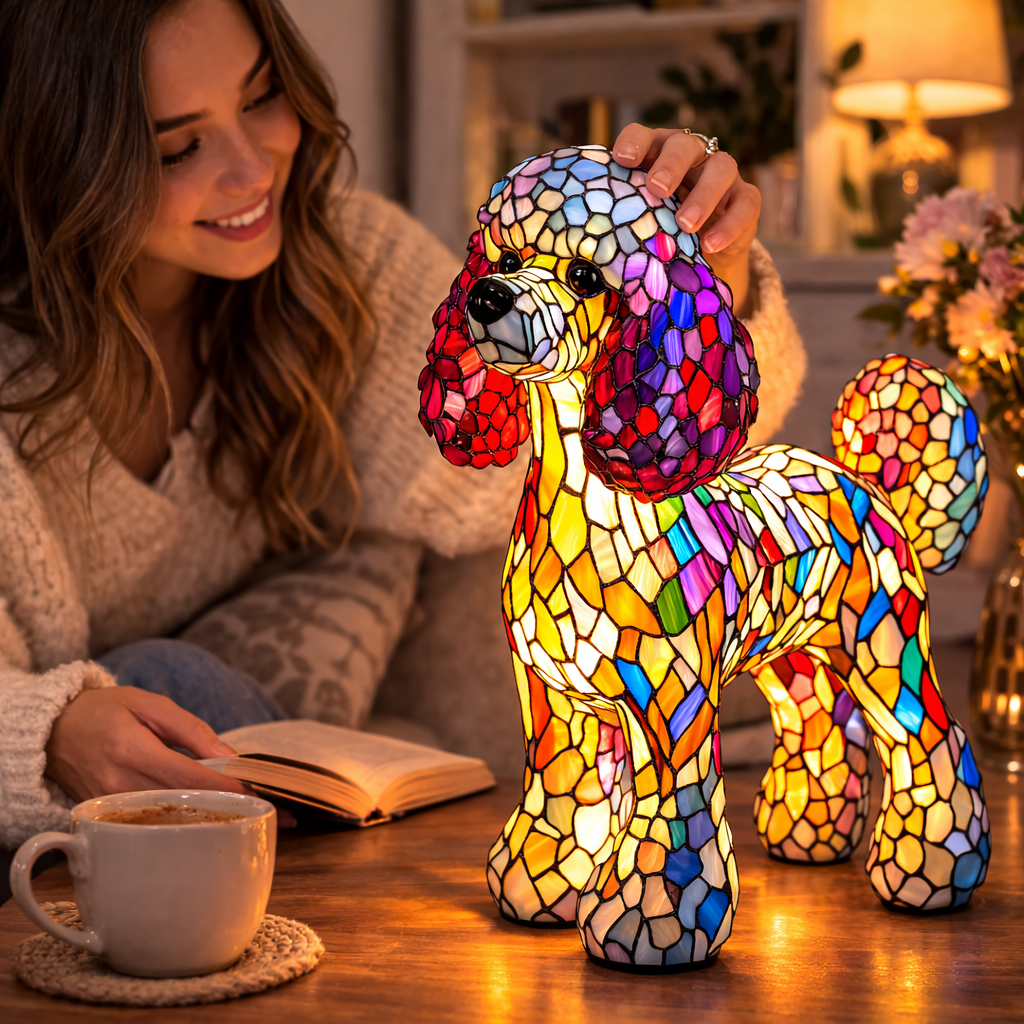 Mosaic Dog Stained Glass Decorative Table Lamp for Bedroom