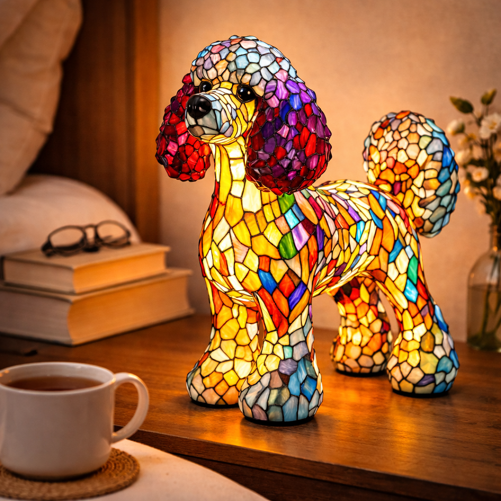 Mosaic Stained Glass Dog Design Table Lamp