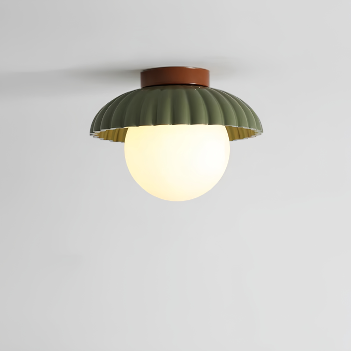Ribbed Iron Frosted Glass Globe Flush Mount Ceiling Light