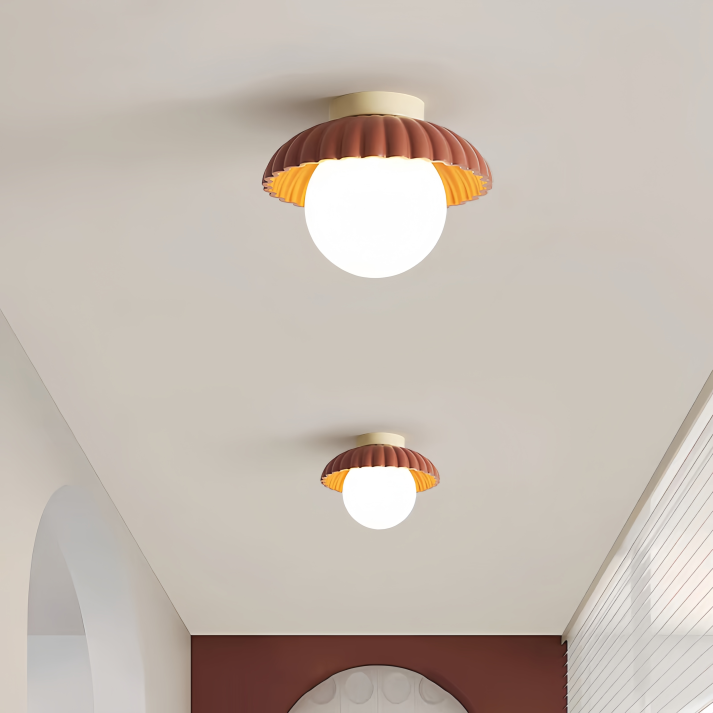 Ribbed Iron Frosted Glass Globe Flush Mount Ceiling Light