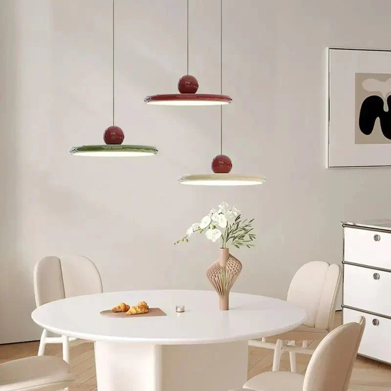 Bauhaus Dish Shaped Glass Metal Pendant Light