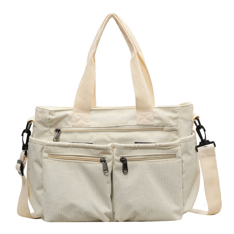 Textured Corduroy Spacious Interior Refined Finish Shoulder Bag