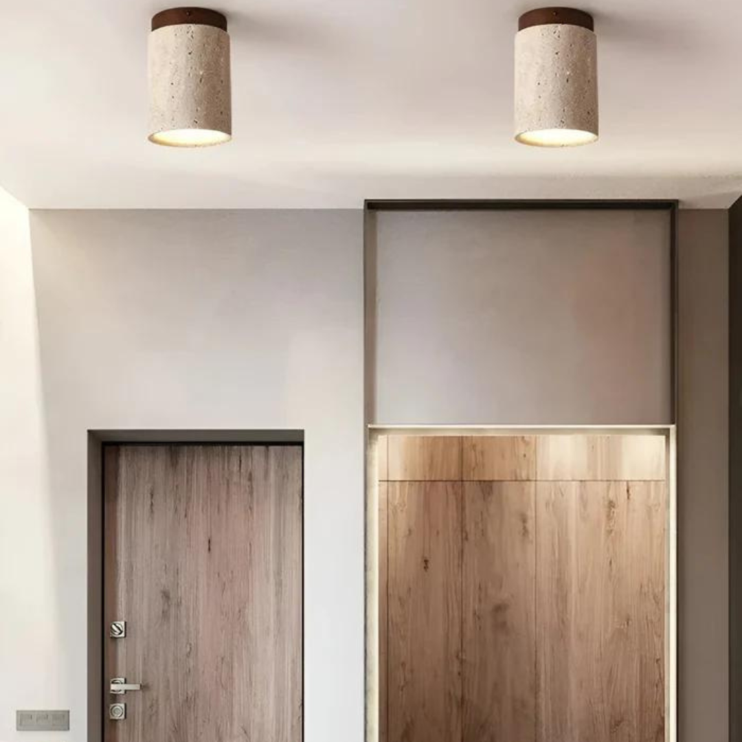 Round Wabi Sabi Travertine Flush Mounted Ceiling Light