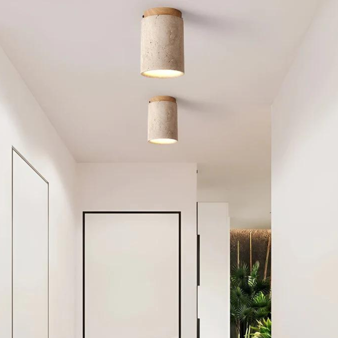 Round Wabi Sabi Travertine Flush Mounted Ceiling Light