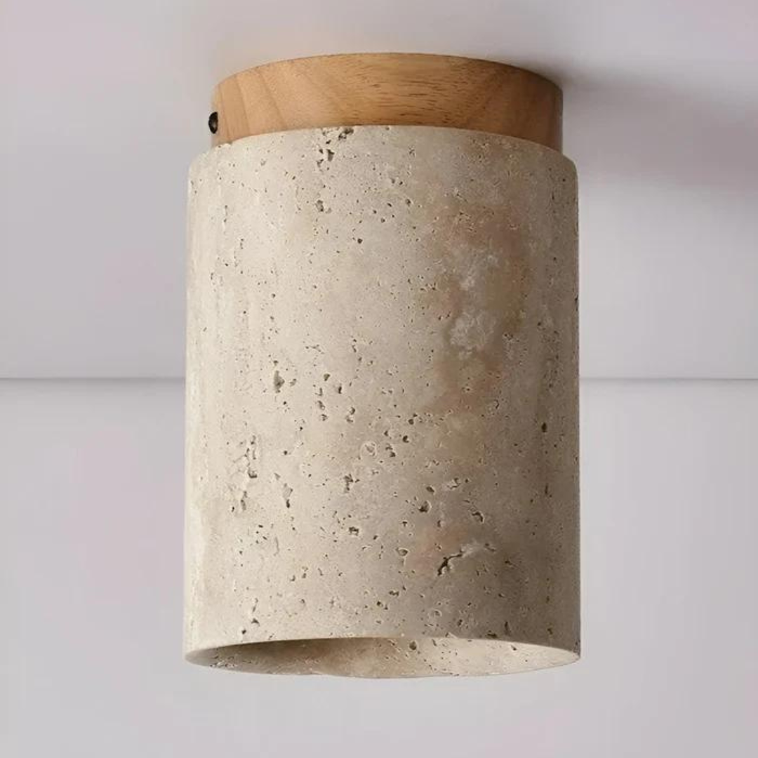 Round Wabi Sabi Travertine Flush Mounted Ceiling Light