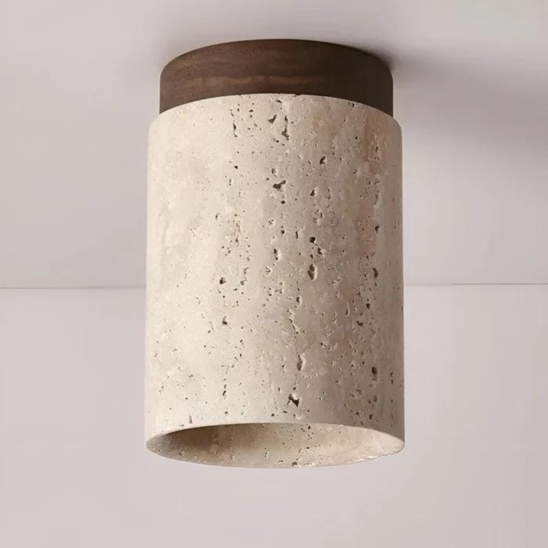 Round Wabi Sabi Travertine Flush Mounted Ceiling Light