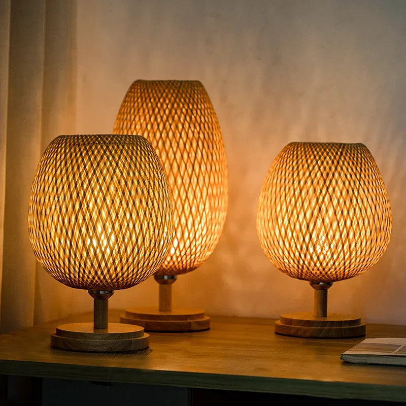 Rustic Handcrafted Bamboo Vintage Chinese Style Table Lamp