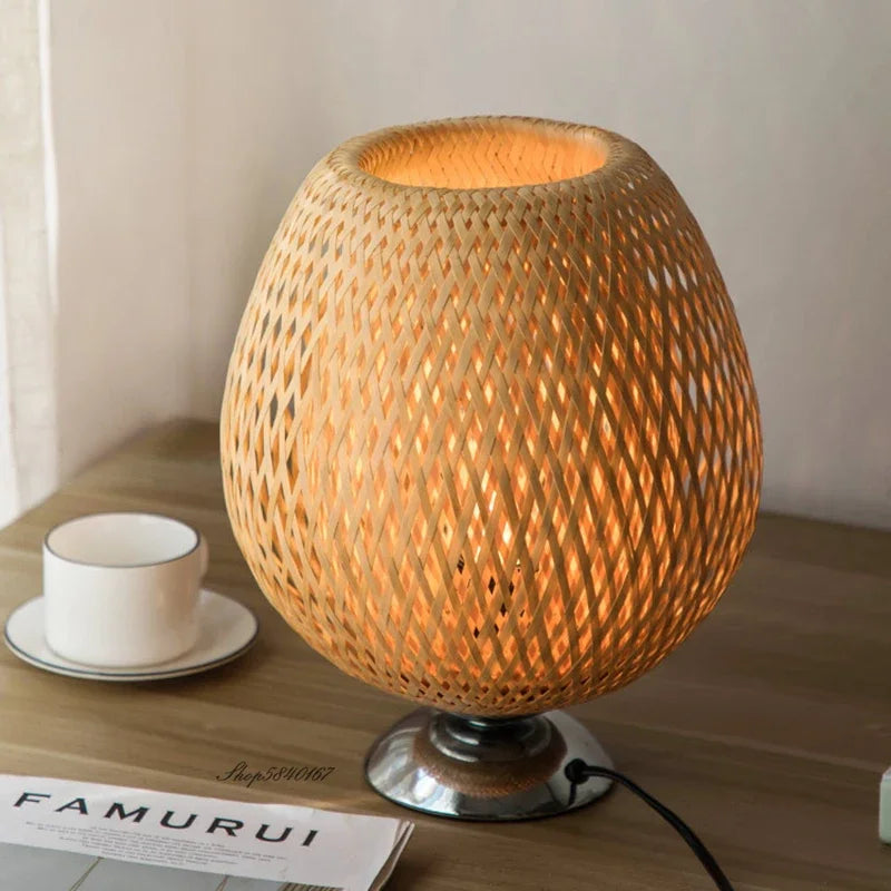 Rustic Handcrafted Bamboo Vintage Chinese Style Table Lamp