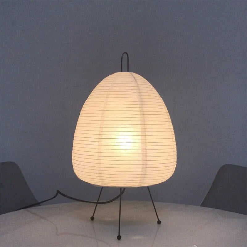Minimalist Zen Japanese Rice Paper Tripod Table Lamp with Ambient Lighting
