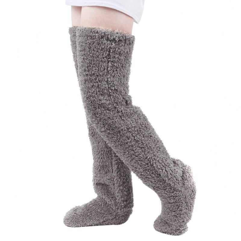 Soft Polyester Blend Elastic Cuff Winter Fleece Socks