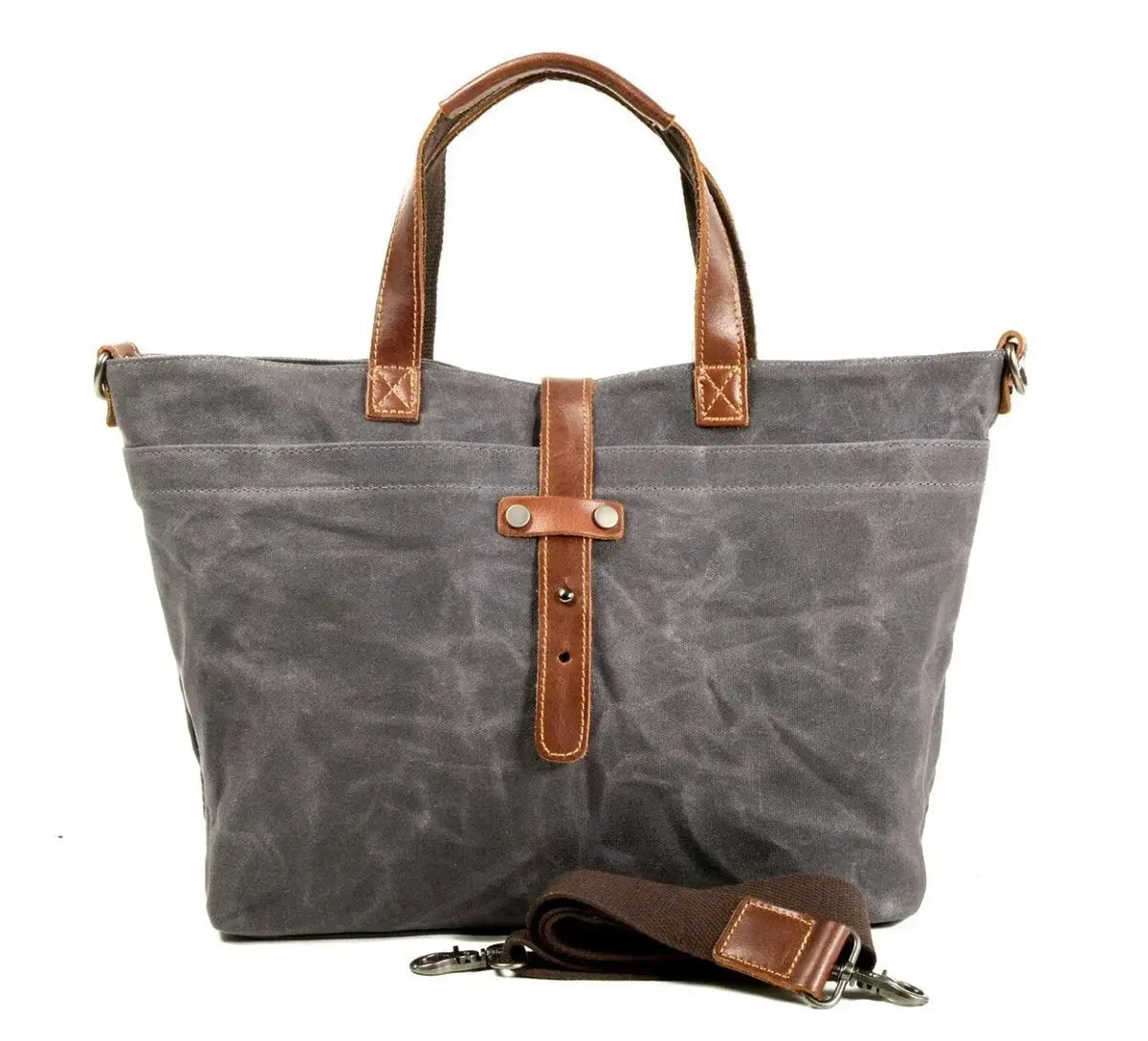 Men's Waxed Canvas Tote Bag with Leather Trim and Crossbody Strap