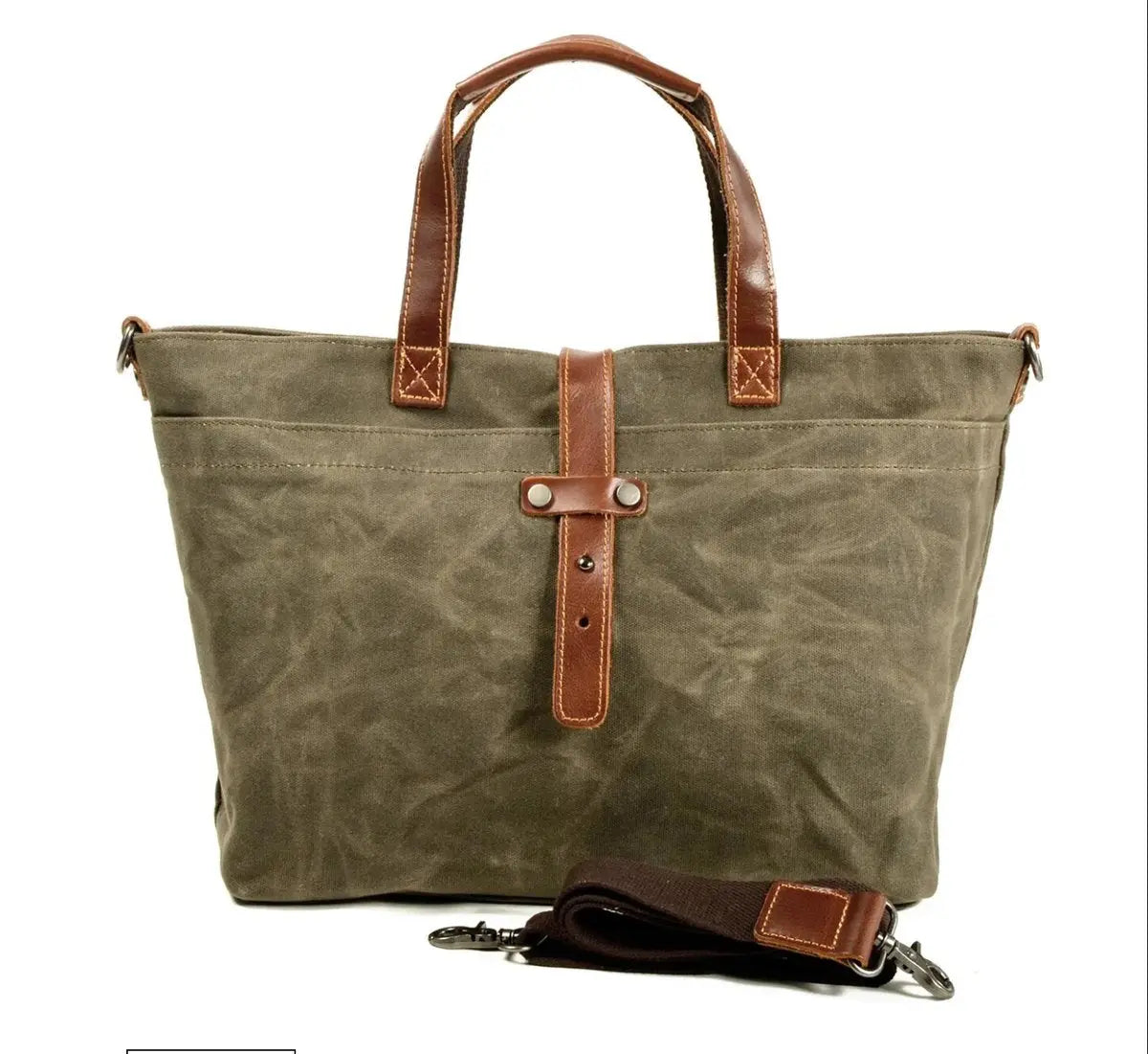 Men's Waxed Canvas Tote Bag with Leather Trim and Crossbody Strap