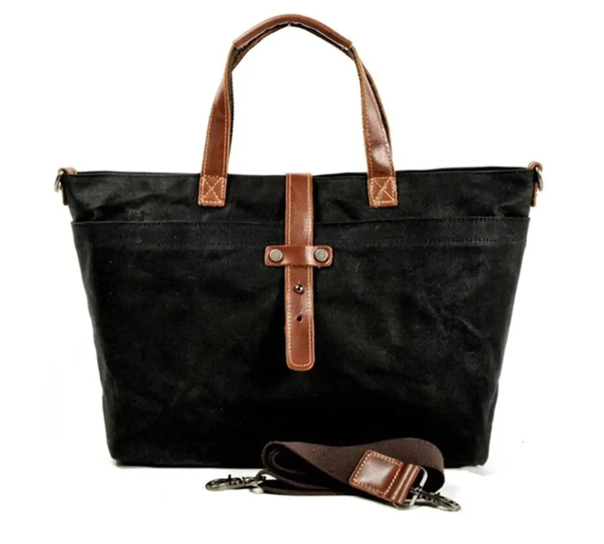 Men's Waxed Canvas Tote Bag with Leather Trim and Crossbody Strap