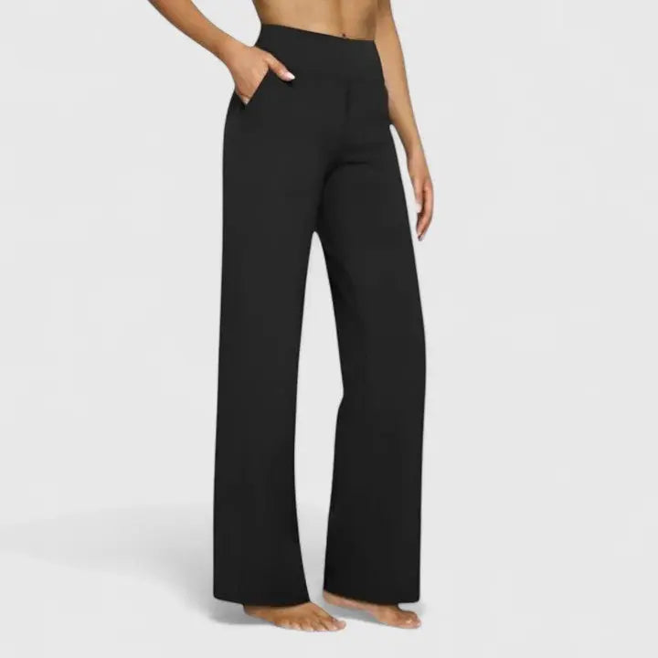Women's High-Waist Wide Leg Trousers with Pull-On Waistband and Pockets