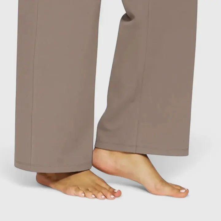 Women's High-Waist Wide Leg Trousers with Pull-On Waistband and Pockets