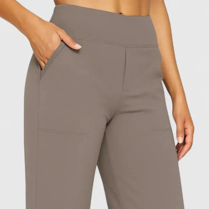 Women's High-Waist Wide Leg Trousers with Pull-On Waistband and Pockets