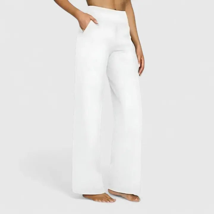 Women's High-Waist Wide Leg Trousers with Pull-On Waistband and Pockets