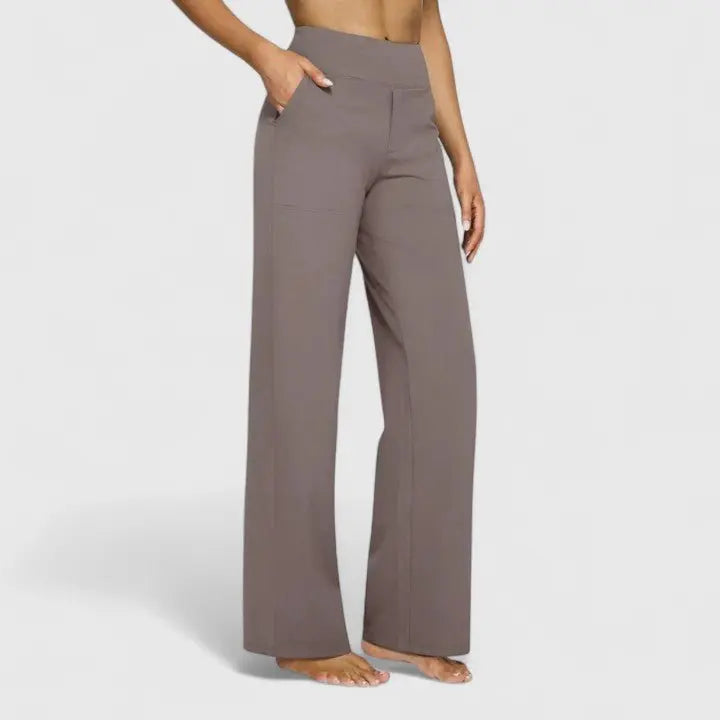 Women's High-Waist Wide Leg Trousers with Pull-On Waistband and Pockets