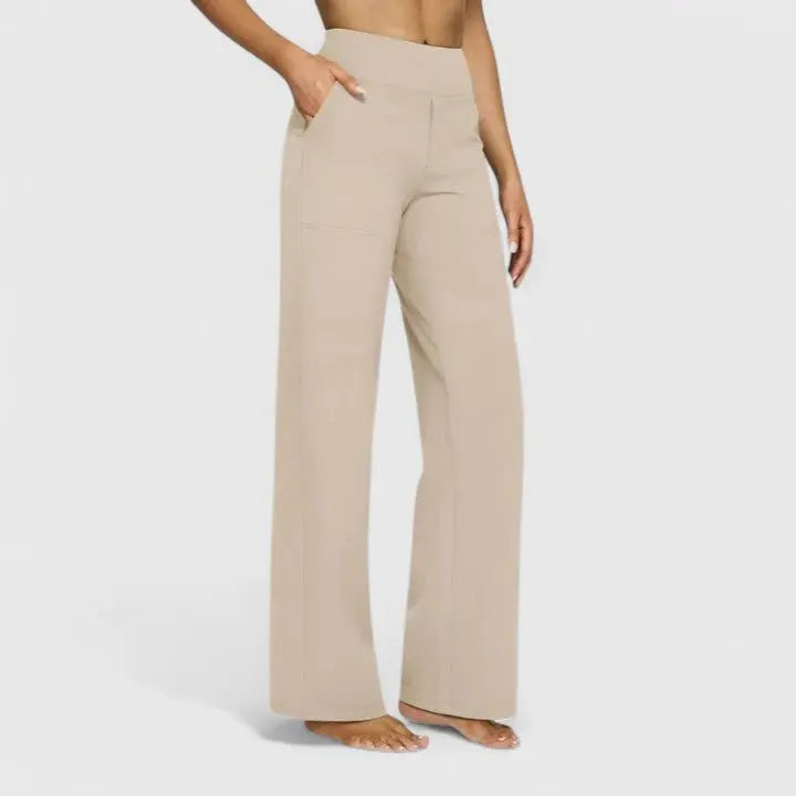 Women's High-Waist Wide Leg Trousers with Pull-On Waistband and Pockets