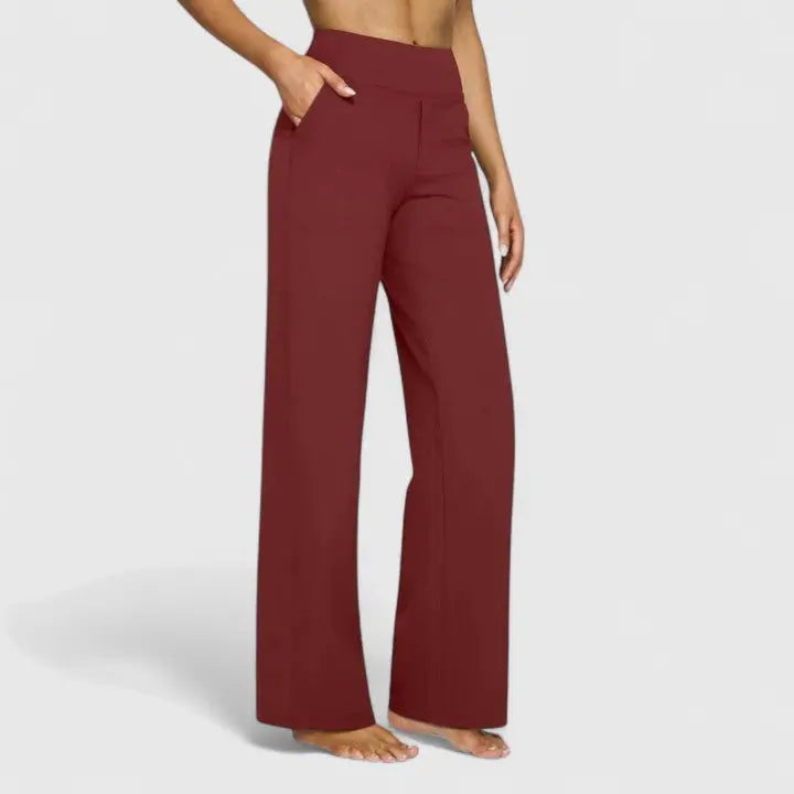 Women's High-Waist Wide Leg Trousers with Pull-On Waistband and Pockets