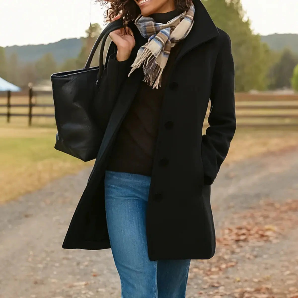 Women Coat Classic Mid-Length Single-Breasted Button Overcoat