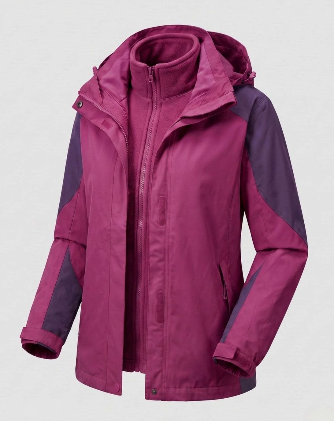 Women's 2-in-1 Hooded Softshell Fleece Outdoor Jacket, Pink