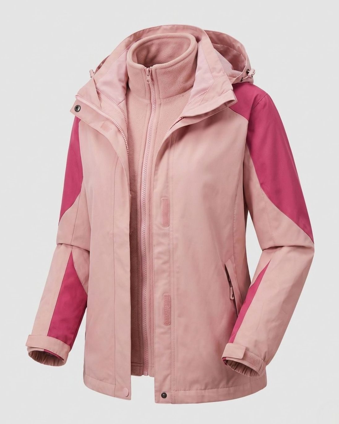 Women's 2-in-1 Hooded Softshell Fleece Outdoor Jacket, Pink