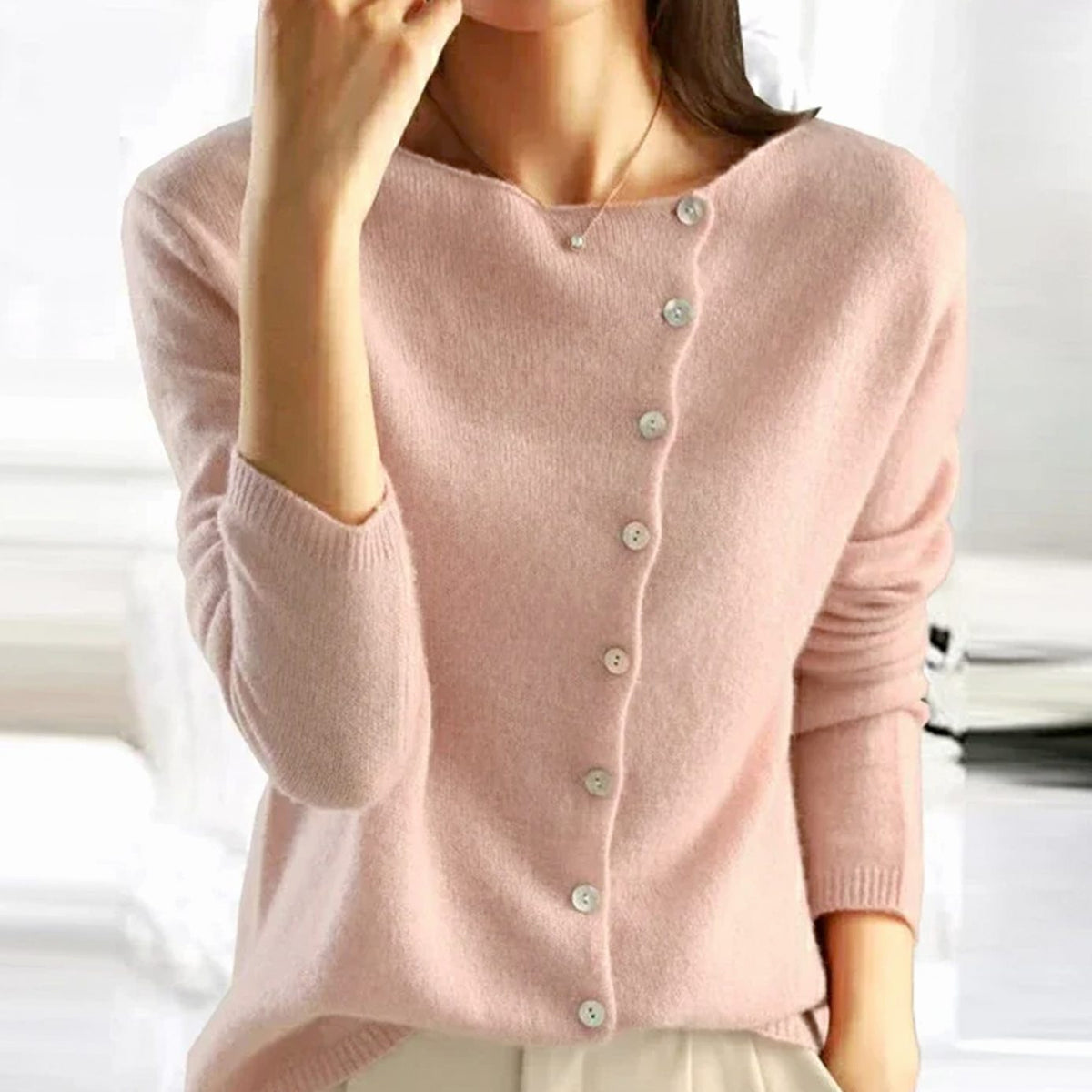 Women's Asymmetric-Button Soft-Knit Cardigan