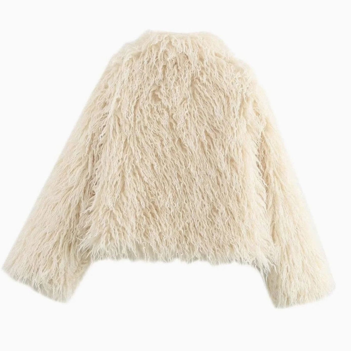 Women's Beige Fluffy Faux Fur Long-Sleeve Coat