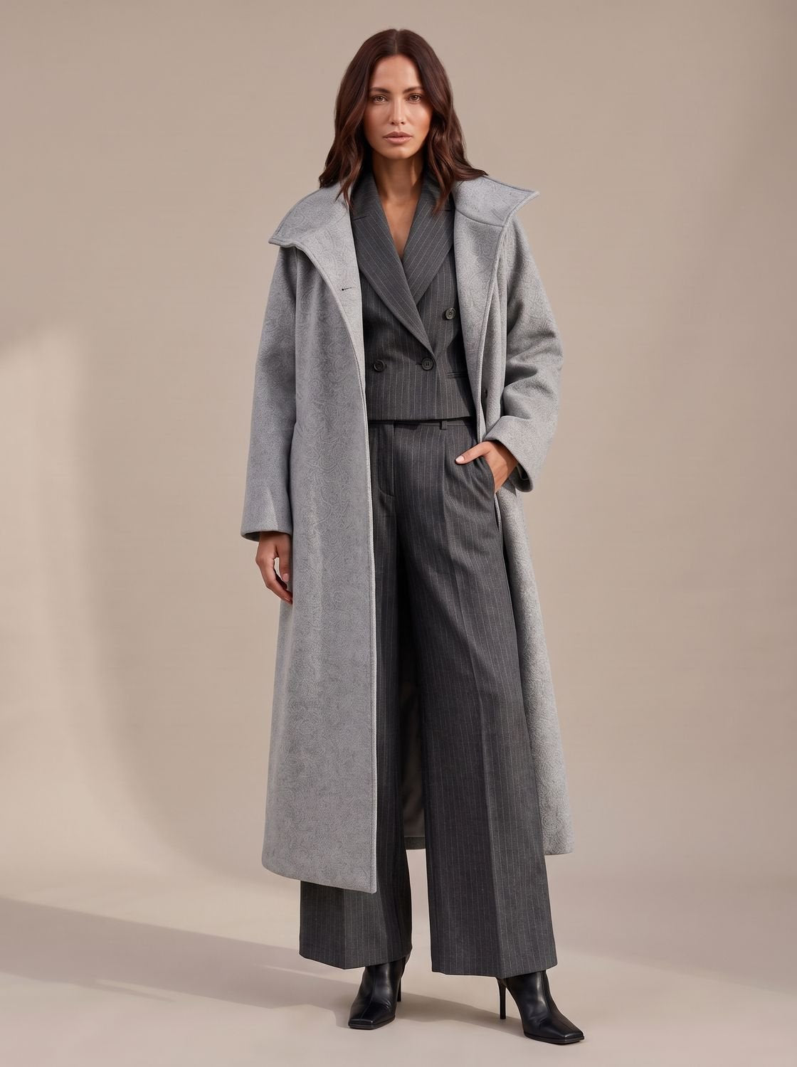 Lily | Women's Belted Wool Long Winter Coat Wide Structured Collar
