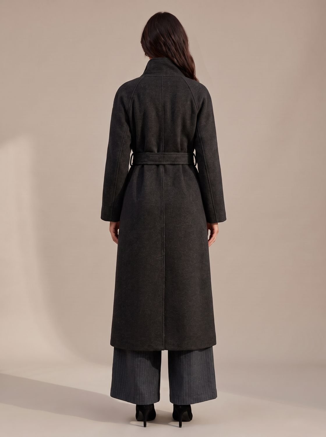 Lily | Women's Belted Wool Long Winter Coat Wide Structured Collar