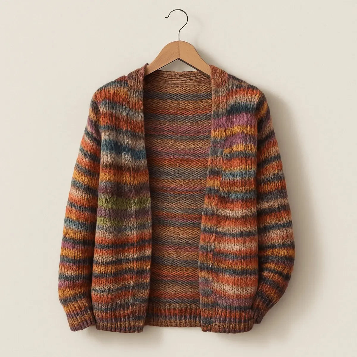 Women's Cardigan Open-Front Striped Knit Long Sleeve