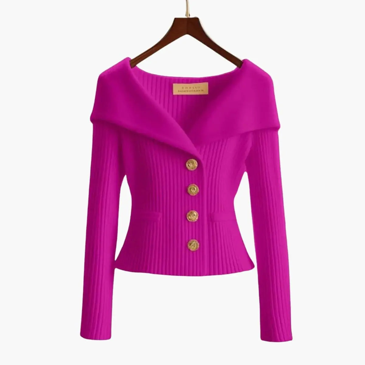 Womens Cardigan Ribbed Knit Off-Shoulder Button-Up Jumper