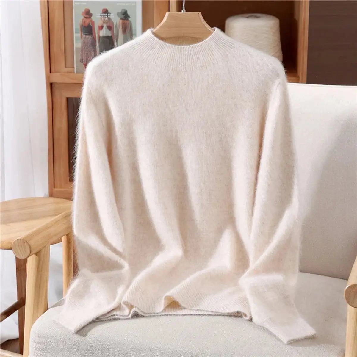 Womens Cashmere Soft Knit Relaxed Mock-Neck Jumper