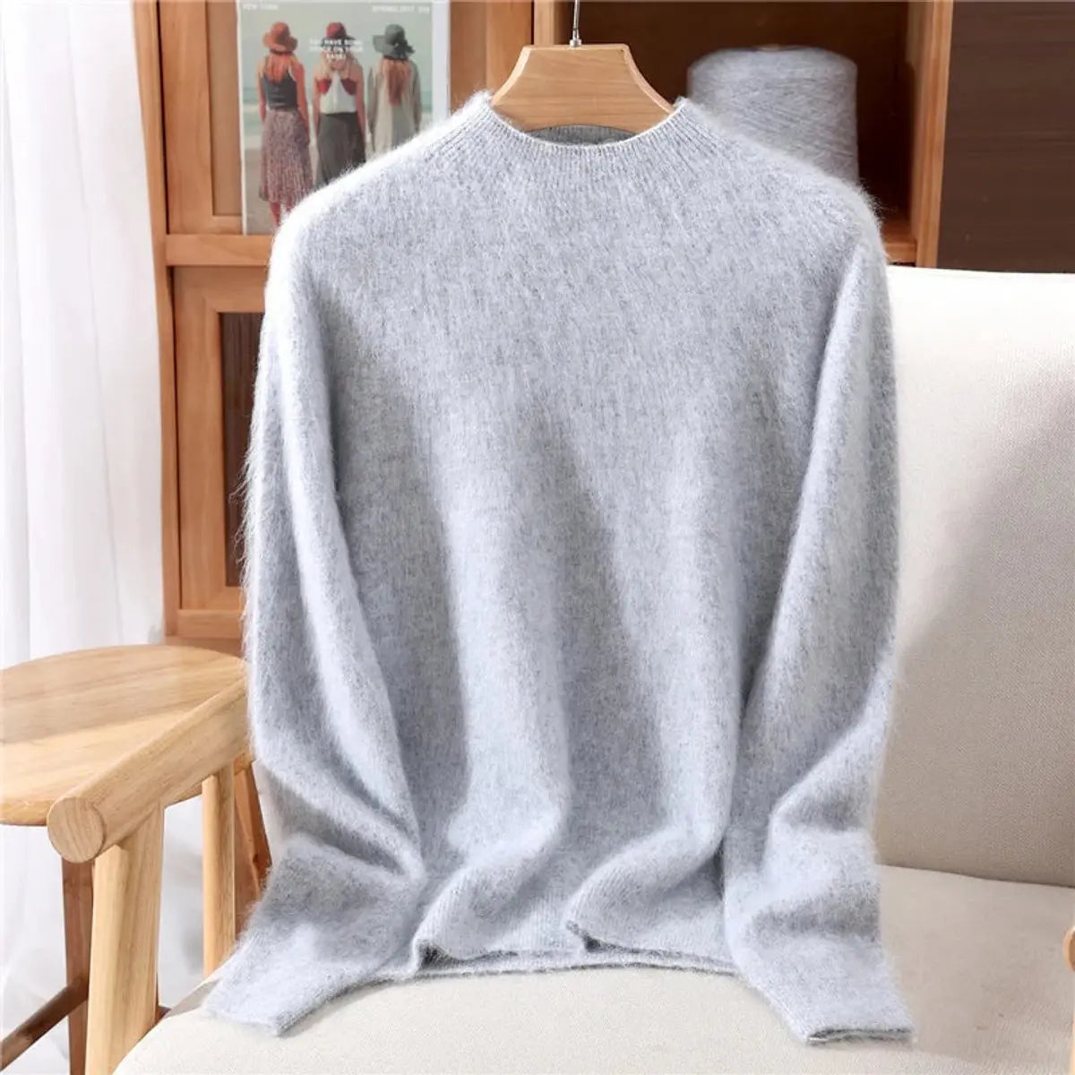 Womens Cashmere Soft Knit Relaxed Mock-Neck Jumper