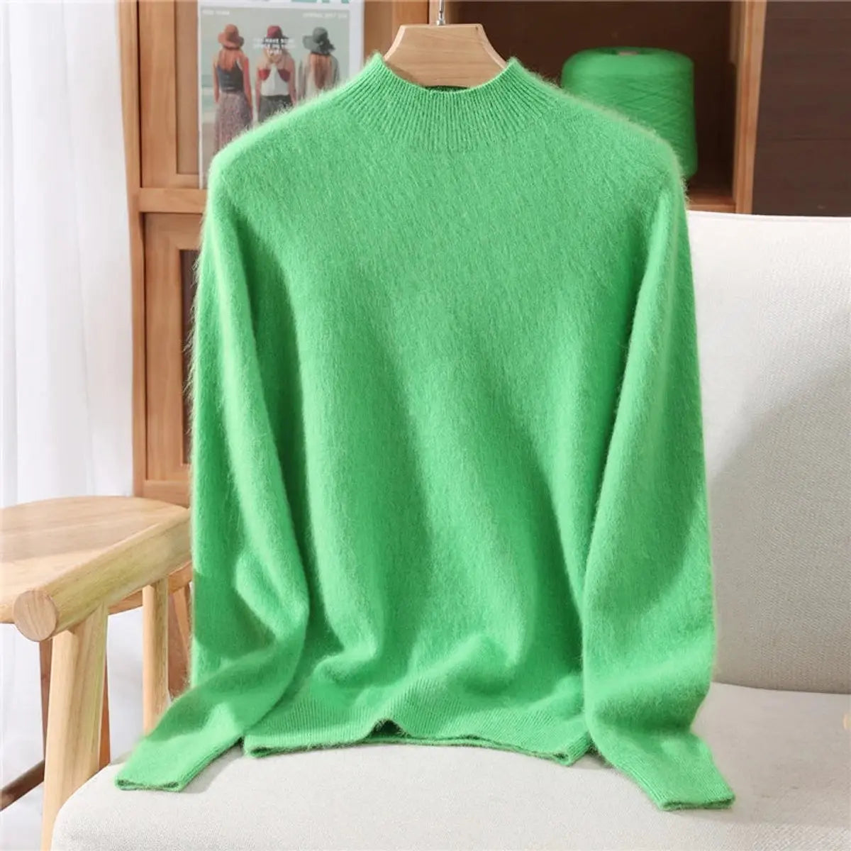 Womens Cashmere Soft Knit Relaxed Mock-Neck Jumper