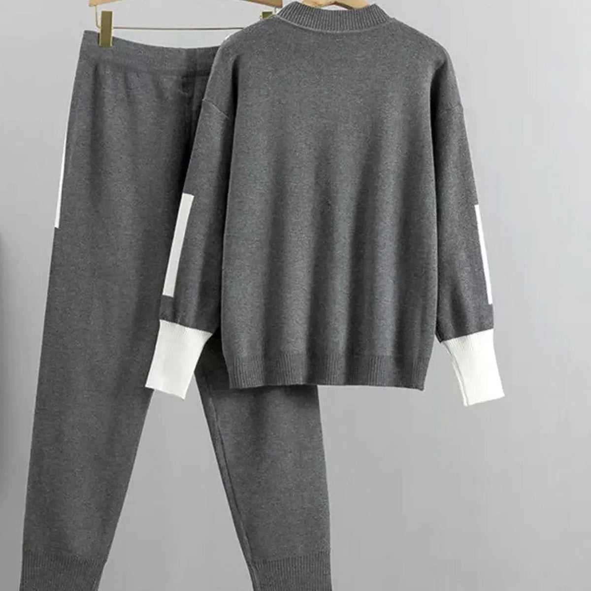 Women's Casual Knit Jogger Pants Set Contrast Trim Two-Piece