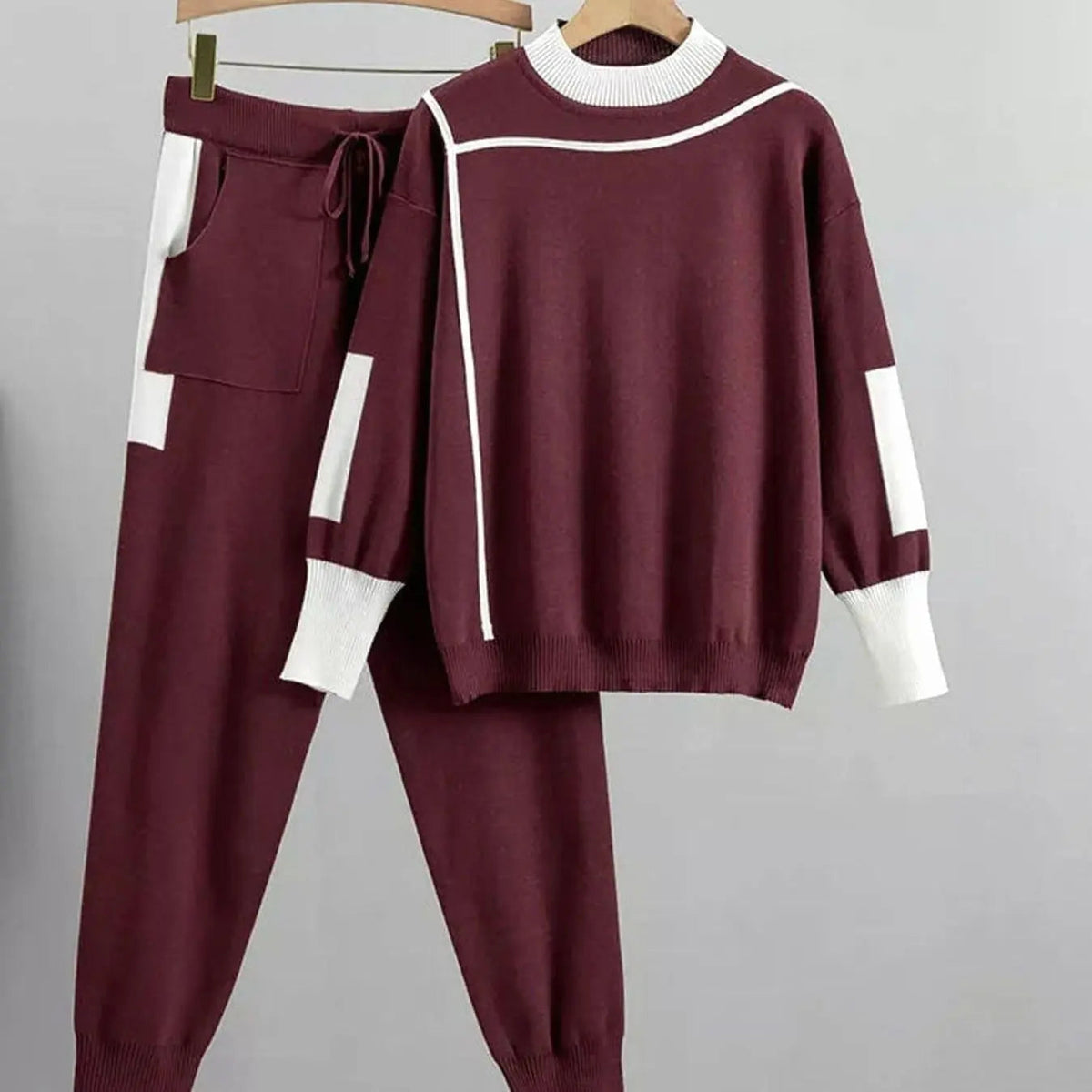Women's Casual Knit Jogger Pants Set Contrast Trim Two-Piece