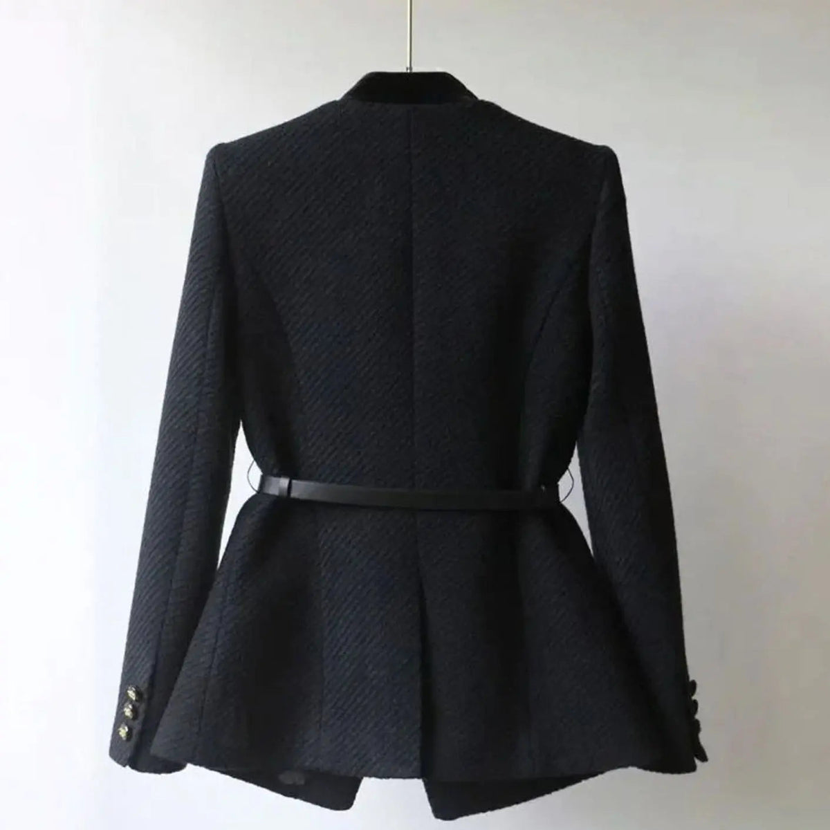 Women's Chic Belted Tweed Military-Button Coat